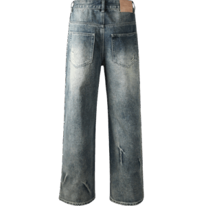 Alternative view of Jeans anchos de mezclilla con pedrería y rotos